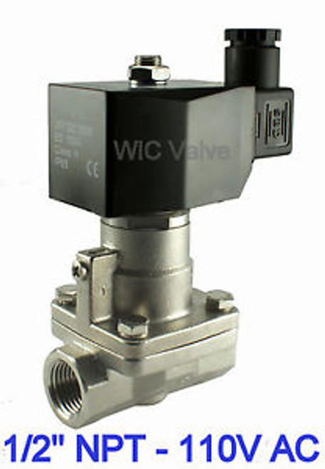 1/2 Inch High Pressure Stainless Hot Water Steam Solenoid Valve NC 110V AC PTFE