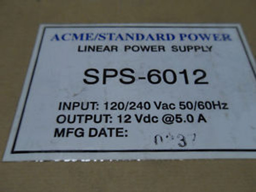 (L25) 1 NEW ACME / STANDARD POWER SPS60-12 POWER SUPPLY