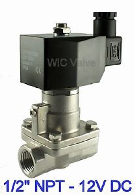 1/2 Inch High Pressure Stainless Hot Water Steam Solenoid Valve NC 12V DC PTFE