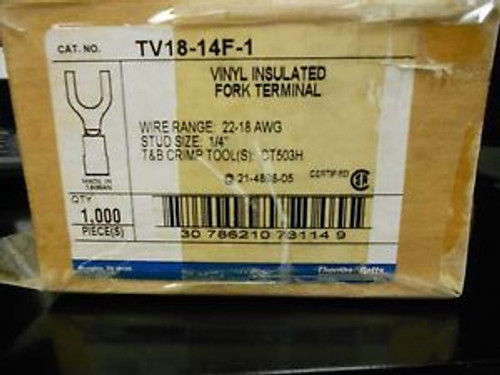 Box of 1,000 Thomas & Betts TV18-14F-1  Vinyl Insulated fork terminal 22-18 AWG