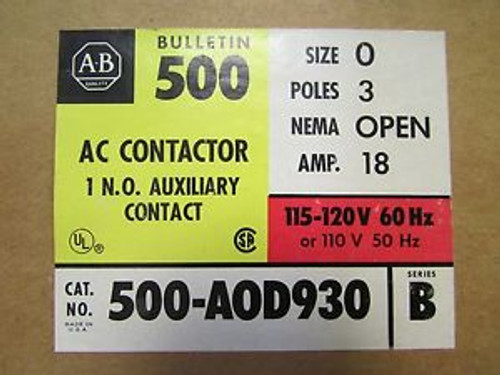 ALLEN BRADLEY 500 A0D930 Size 0 120V Contactor 18 Amp