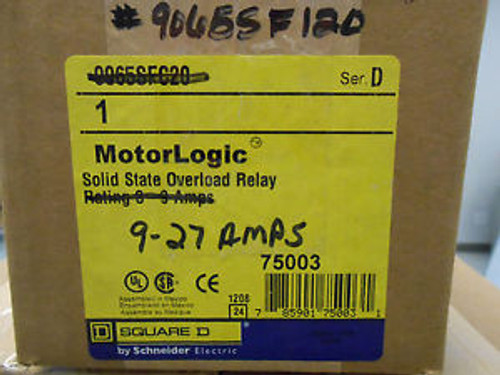 SQUARE D 9065SF120 MOTORLOGIC SOLID STATE OVERLOAD RELAY