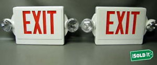 2 NEW ADJUSTABLE LITHONIA RED LED 2 HEAD COMBO EXIT EMERGENCY LIGHT LHQM S W 1 R