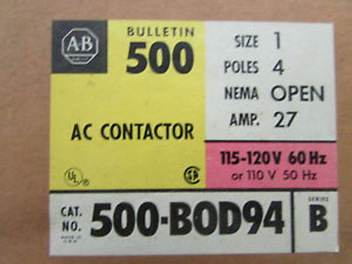 ALLEN-BRADLEY 500-B0D94 AC Contactor 4 Poles 27 AMP Series B