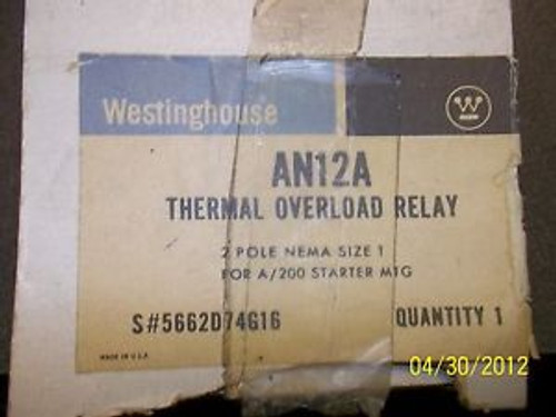 Westinghouse AN12A thermal overload relay 2 pole size 1 for A200 starter