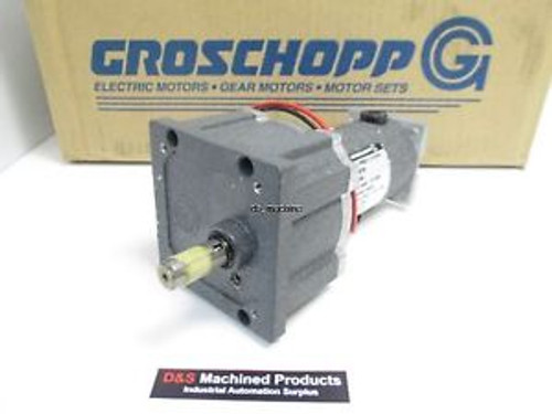 New Groschopp PM6013-PS1910 Gearmotor 10:1, 12VDC 5.5A 42W, 9.9in-lbs, 0.5-OD