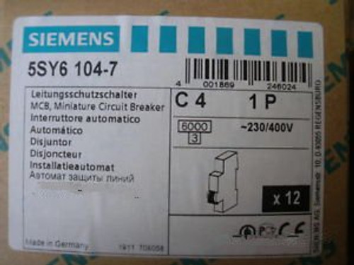 Siemens 5SY6-104-7 Miniature Circuit Breaker,C4 1P,230V/400V new 12 PCS in 1 box