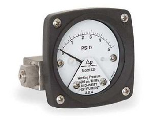 MIDWEST INSTRUMENT 120-AA-00-OO-5P Pressure Gauge, 0 to 5 psi