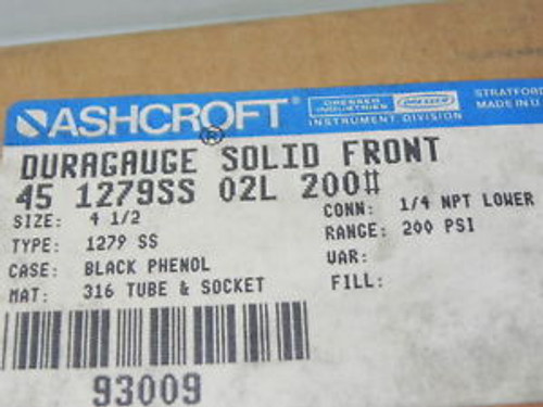 New ASHCROFT 451279SS02L200 DURAGUAGE SOLID FRONT