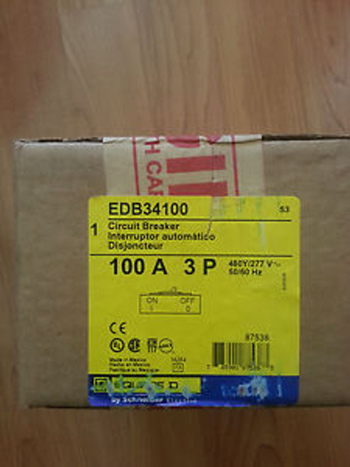 Square D 100A 3P 480/277V Circuit Breaker EDB34100 -New-