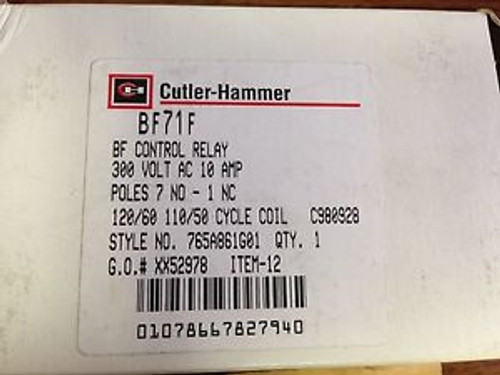 CUTLER HAMMER BF71F, BF CONTROL RELAY, 300 VOLT AC 10 AMP 7 POLES