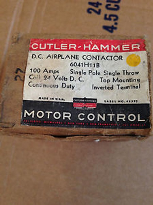 New Cutler Hammer D.C. airplane contactor, 604H11B, 100 amp, Single pole 24v DC