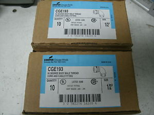 Crouse Hinds CGE193 Cord and Cable Fitting 90 degree 1/2 (2 BOXES) 1/2 NEW