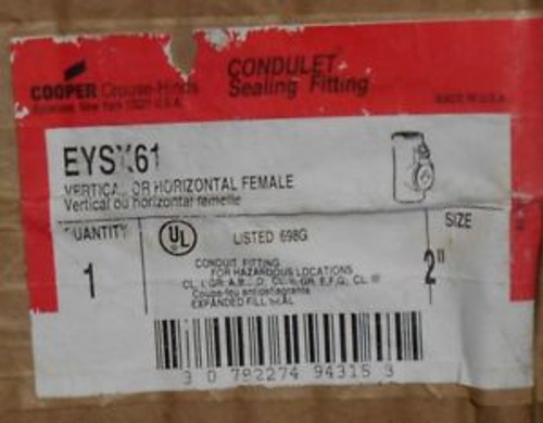 Crouse Hinds #EYSX61, 2 Seal Off, Expanded Fill, Group B, 6 stocked, NIB