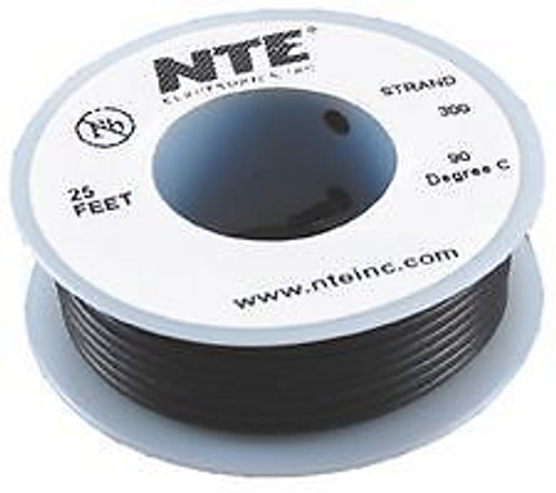 NTE ELECTRONICS WH20-00-25 HOOK-UP WIRE, 25FT, 20AWG, CU, BLACK (10 pieces)