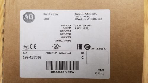 Allen Bradley 100-C37D10 Contactor 37Amp 3Pole 110/120Vac 1No Aux