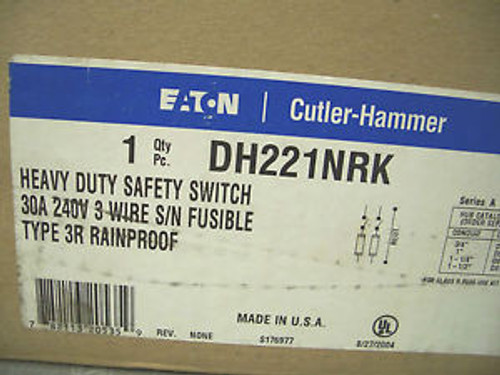 CUTLER-HAMMER DISCONNECT TYPE 3R CAT#DH221NRK 30A 240V FUSIBLE NIB