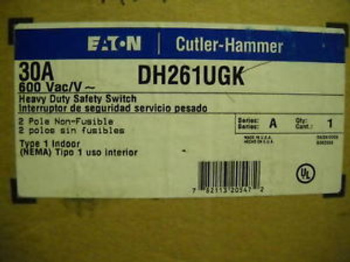 CUTLER HAMMER DH261UGK SAFETY SWITCH 30A 600VAC 1PH NEW CONDITION IN BOX