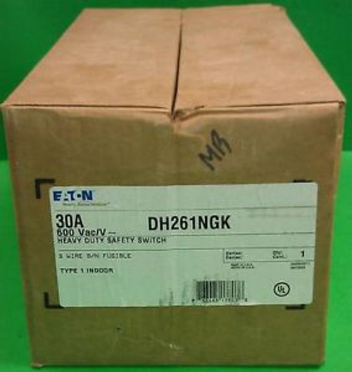 EATON 30A DH261NGK 600 VAC SAFETY SWITCH 3 WIRE S/N FUSIBLE INDOOR NEW