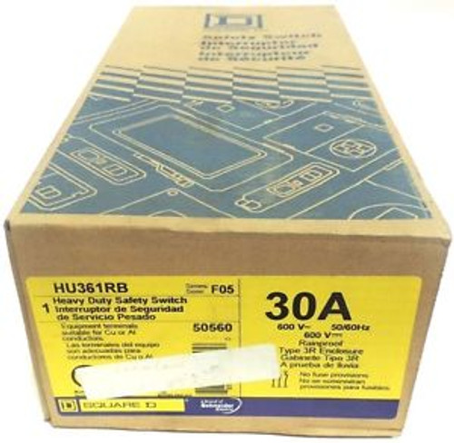 NIB SQUARE D HU361RB HEAVY DUTY SAFETY SWITCH SER. F05, 30A, 600V, 50/60HZ