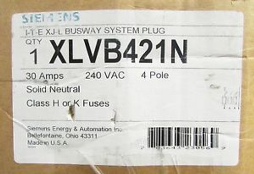 SIEMENS ITE Fusible Bus Plug 4 Pole 240V 30 Amp XLVB421N