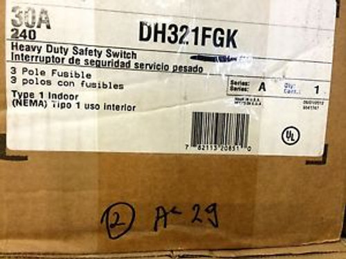 NEW CUTLER HAMMER DISCONNECT SWITCH DH321FGK 30A 240V 3P NEMA 1 FUSIBLE