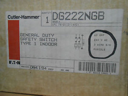 CUTLER HAMMER DG222NGB SAFETY SWITCH 60 AMP 240 VOLT FUSIBLE N1 DISCONNECT