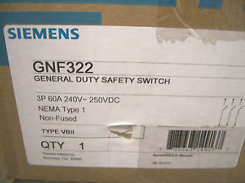 SIEMENS DISCONNECT CAT#GNF322 60A 240V NON-FUSIBLE NIB
