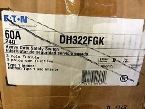 NEW CUTLER HAMMER DISCONNECT SWITCH DH322FGK FUSIBLE NEMA 1 3P 60A 240V NEW CUTLER HAMMER DISCONNECT SWITCH DH322FGK FUSIBLE NEMA 1 3P 60A 240V