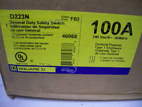 SQUARE D DISCONNECT SWITCH CAT#D223N 100A 240VAC FUSED NIB