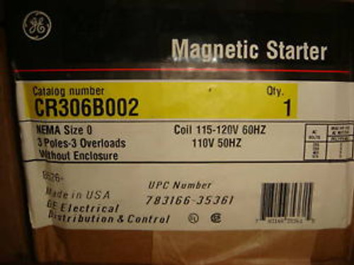 GE CR306B002 NEMA SIZE 0 3 PHASE MAGNETIC STARTER NEW