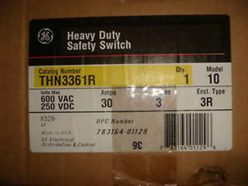 GE HD Safety Switch THN3361R 3POLE 600VAC 250VDC 30ANEW