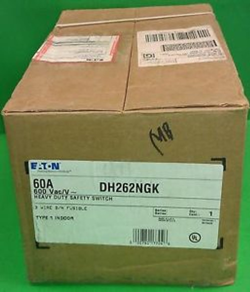 EATON 60A DH262NGK 600 VAC 3 WIRE FUSIBLE SAFETY SWITCH INDOOR NEW