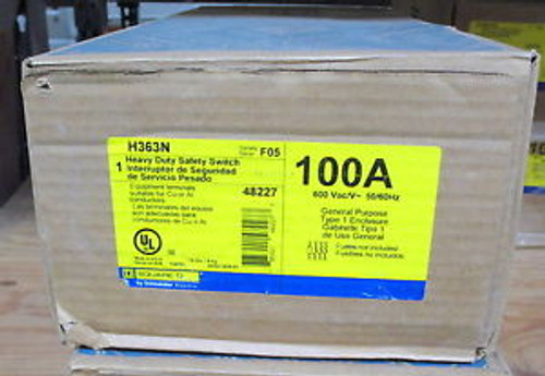 NEW IN BOX - Square D  H363N  3 Pole 100A 600V NEMA 1 - Free UPS Ground