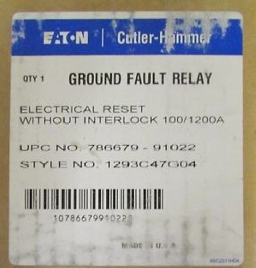 EATON CUTLER HAMMER 100-1200 Amp 1293C47G04 Ground Fault Relay