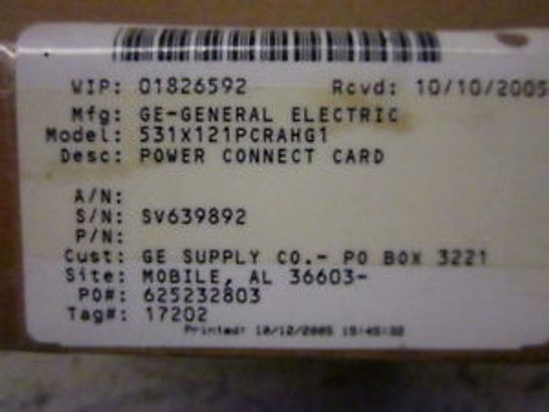 GE Power Connect Card - 531X121PCRAHG1