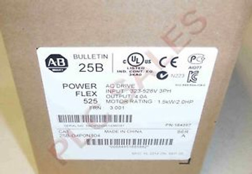 Allen Bradley 25B-D4P0N104  |  PowerFlex 525 1.5kW 2.0Hp - Mfg 2014  NewFS