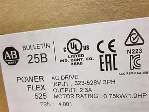 New Sealed Allen Bradley 25B-D2P3N114 Power Flex 525 AC Drive FRN. 4.001  2015