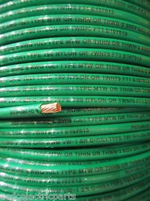 100 FEET THHN THWN 6 GAUGE WIRE GREEN INSULATION STRANDED COPPER WIRE