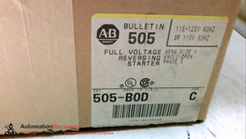 ALLEN BRADLEY 505-B0D- SERIES C STARTER REVERSING OPEN SIZE1 27AMP, NEW