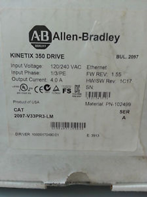 NEW ALLEN-BRADLEY KINETIX 350 SERVO DRIVE SER. A 2097-V33PR3-LM  (TS#0181)