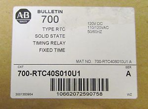 ALLEN BRADLEY Type RTC Timing Relay 110-120 VAC 120 VDC 700 RTC40S010U1