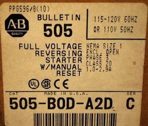Allen Bradley 505-BOD-A2D NEMA Size 1 Full Voltage Reversing Starter - New