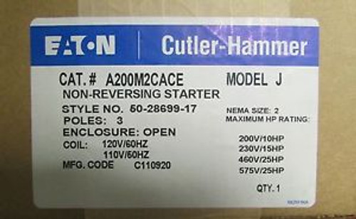 EATON CUTLER HAMMER A200 Size 2 Starter 110/120V 45 Amp A200M2CACE