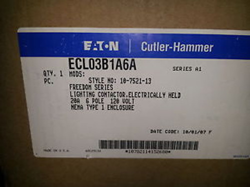 CUTLER HAMMER ECL03B1A6A NEW IN BOX 6 POLE 20A 120V COIL LIGHTING CONTACTOR #A39