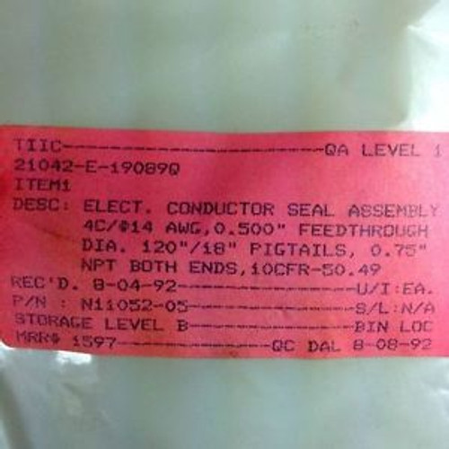 Electric Conductor Seal Assembly N11052-05 4C/+14Awg 180/12 NPT Both Ends 10CFR