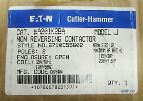 EATON CUTLER HAMMER A200 Size 2 Contactor 2 Pole 45 AMP  A201K2BA