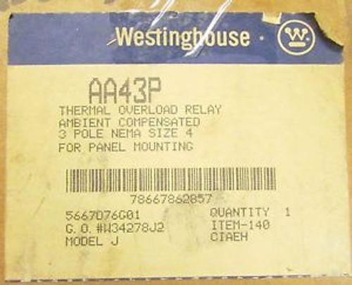 CUTLER HAMMER WESTINGHOUSE AA43P A200 Size 4 Panel Mount Thermal Overload Relay