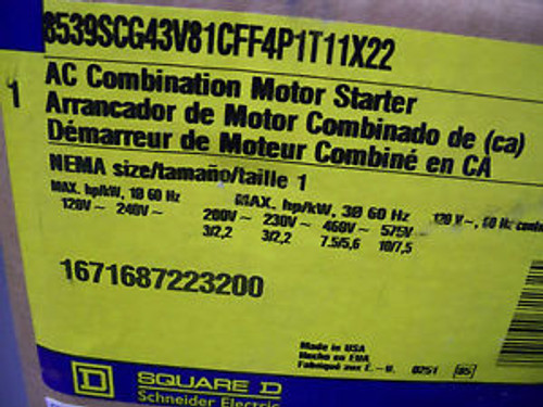 SQUARE D STARTER COMBO SIZE 1 TYPE 1 8536SCG43V81CFF4P1T11X22 15A BREAKER New