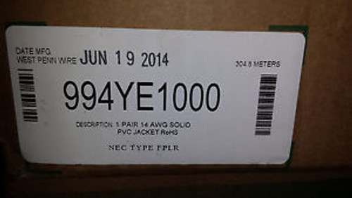 West Penn 14 awg Solid PVC Jacket CMP 1000 14/2 FPLR Yellow